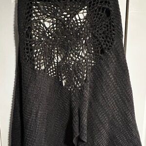 Free People Black-Charcoal Open-Knit back Poncho sweater